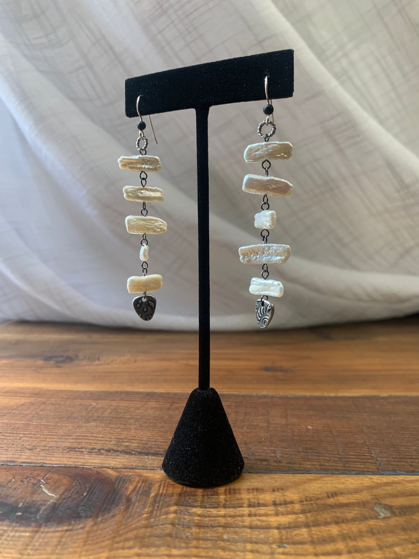 Flat Pearl Earrings - Long